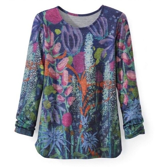 Claire Desjardins Cozy Floral Long Sleeve Top Multi‎ Color Brushed Knit Size 2X - Picture 1 of 11